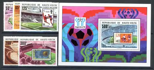 Obervolta 740-744 + Bl. 52 postfrisch Fußball WM 1978 #1H631