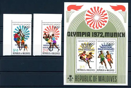 Malediven 430-431 A + Bl. 15 postfrisch Olympia München 1972 #1J071