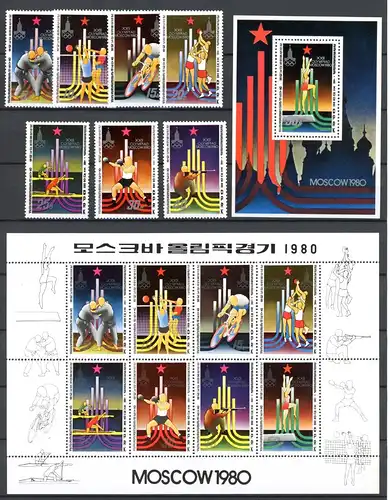 Korea EM + KB 1881-1888 + Bl. 61 postfrisch Olympia 1980 Moskau #GG2138