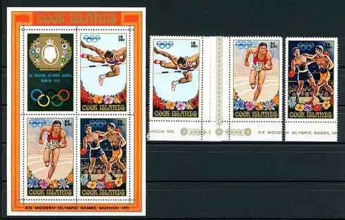 Cook Islands 330-332 + Bl. 15 postfrisch Olympia München 1972 #1J054