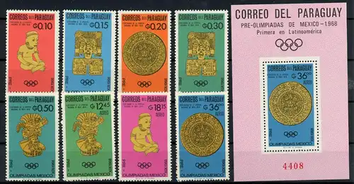 Paraguay 1535-1542 + Bl. 81 postfrisch Olympia 1968 Mexiko #1H420