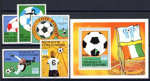 Elfenbeinküste 552-556 + Bl. 12 postfrisch Fußball WM 1978 #1H659