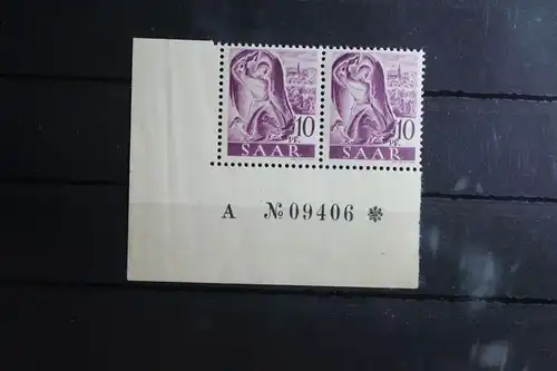 Saarland 210 postfrisch ungefaltetes Eckrandpaar mit Bogennummer #FX056