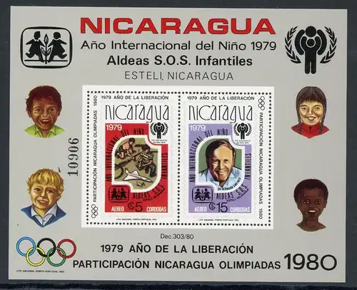 Nicaragua Block 110 A postfrisch Olympia 1980 Lake Placid / Moskau #1H536
