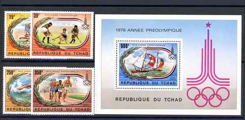 Tschad 867-870 + Bl. 78 postfrisch Olympia 1980 Lake Placid / Moskau #1H594