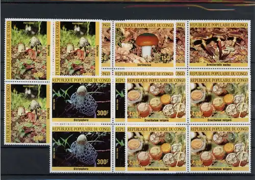 Kongo Brazza. Viererblock 1016-1020 postfrisch Pilze #1G235