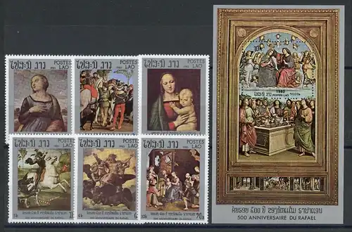 Laos 631-636 + Bl. 93 postfrisch Raffael, Kunst #1H668