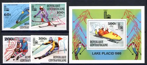 Zentralafr. Rep. 632-635+Bl. 68A postfrisch Olympia 1980 Lake Placid #1H609
