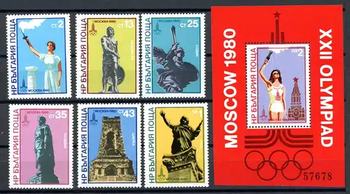 Bulgarien 2894-2899 + Bl. 103 postfrisch Olympia 1980 Moskau #1H385