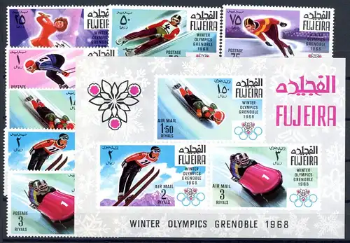 Fujeira 214-220 A + Bl. 9 postfrisch Olympia 1968 Grenoble #1H463