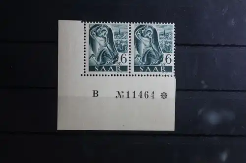 Saarland 208 postfrisch ungefaltetes Eckrandpaar mit Bogennummer #FX054