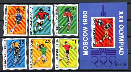 Bulgarien 2877-2882 + Bl. 101 postfrisch Olympia 1980 Moskau #1H386