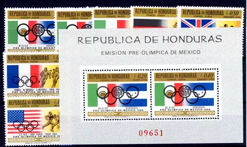 Honduras 695-701 + Bl. 9 postfrisch Olympia 1968 Mexiko #1H466
