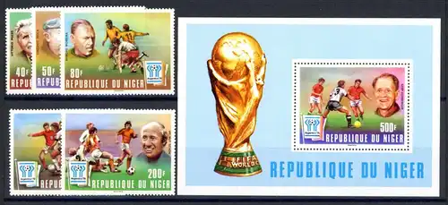 Niger 593-597 + Bl. 18 postfrisch Fußball WM 1978 #1H652