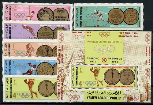 Jemen arab. Rep. 761-766 + Bl. 79 postfrisch Olympia 1968 Grenoble #1H495