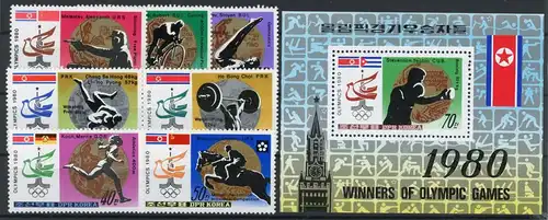 Korea 2052-2058 + Bl. 84 postfrisch Olympia 1980 Moskau #1H550