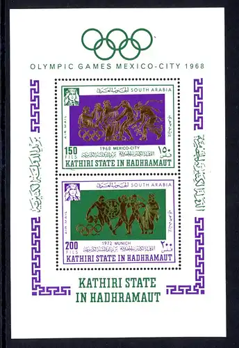 Aden Kathiri 175-182 A + Bl. 17 A postfrisch Olympia 1968 Mexiko #1H458
