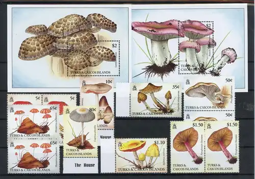 Turks und Caicos Inseln 1155-1162, Block 136-137 postfrisch Pilze #1G252