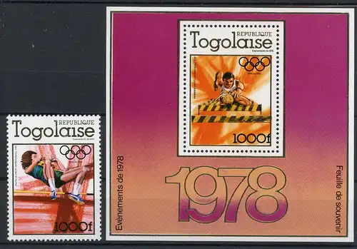 Togo 1278 A + Bl. 126 A postfrisch Olympia 1980 Moskau #1H542