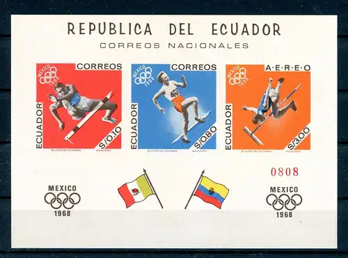 Ecuador Block 38 B postfrisch Olympiade Mexiko 1968 #1J035
