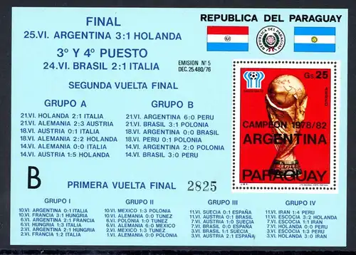 Paraguay Block 329 postfrisch Fußball WM 1978 #1H616
