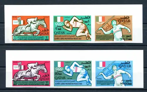 Qatar 2 3er Streifen 259-264 B postfrisch Olympia Mexiko 1968 #1J051
