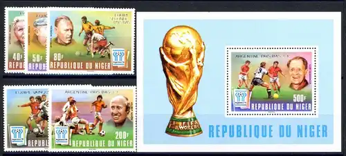 Niger 639-643 + Bl. 21 postfrisch Fußball WM 1978 #1H630