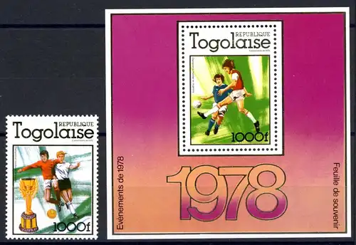 Togo 1282 A + Bl. 128 A postfrisch Fußball WM 1978 #1H621