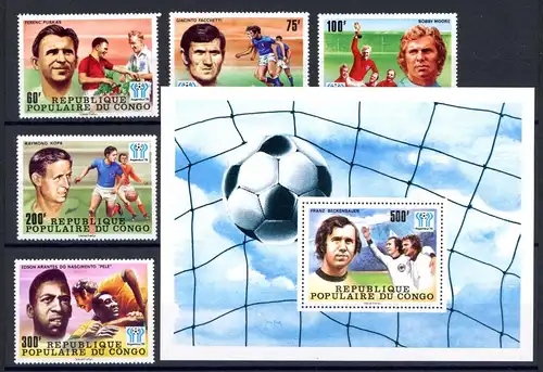 Kongo Brazzaville 662-666 + Bl. 18 postfrisch Fußball WM 1978 #1H662