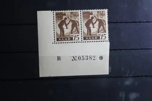 Saarland 212 postfrisch ungefaltetes Eckrandpaar mit Bogennummer #FX062