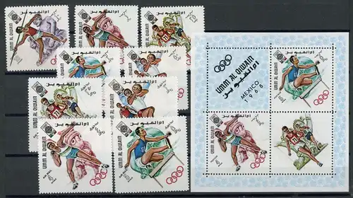 Umm-al-Qaiwain 264-272 A + Bl. 14A postfrisch Olympia Mexiko 1968 #1H391