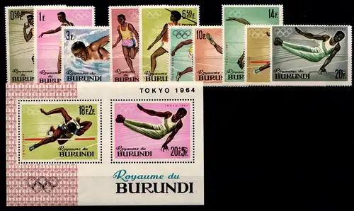 Burundi 125-134 A und Block 5 A postfrisch #GD054