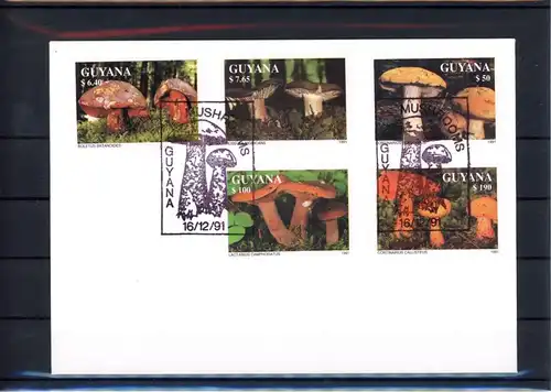 Guyana 3680-3684, Block 142-143 Pilze Ersttagesbrief/FDC #1G495