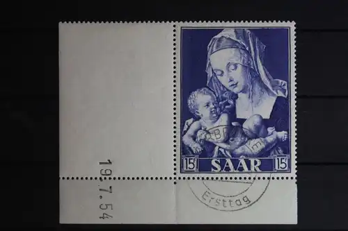 Saarland 353 Br gestempelt Eckrand mit Druckdatum vorgefaltet #FZ070