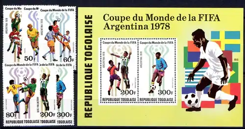 Togo A 1300-1305 + Bl. 133 A postfrisch Fußball WM 1978 #1H655