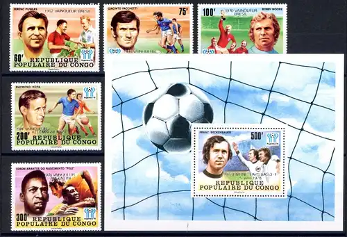 Kongo Brazzaville 662-666 + Bl. 18 postfrisch Fußball WM 1978 #1H627