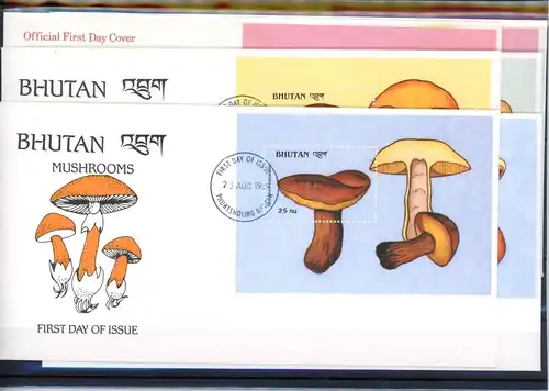 Bhutan Einzelblöcke 190-196, 98, 200 Pilze Ersttagesbrief/FDC #1G454