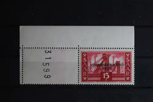 Saarland 362 postfrisch Eckrand mit Bogennummer ungefaltet #FZ113