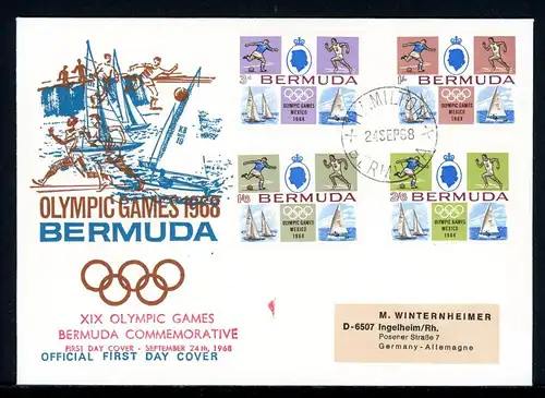 Bermudas 215-218 Olympia 1968 Mexiko Ersttagesbrief/FDC #2A065