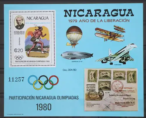 Nicaragua Block 111 postfrisch Olympia 1980 Lake Placid / Moskau #GD498