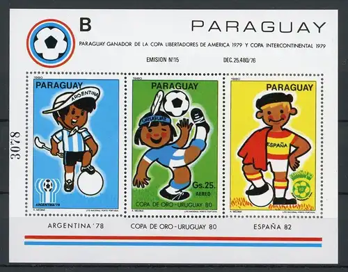 Paraguay Block 358 postfrisch Fußball WM 1978 #GB640
