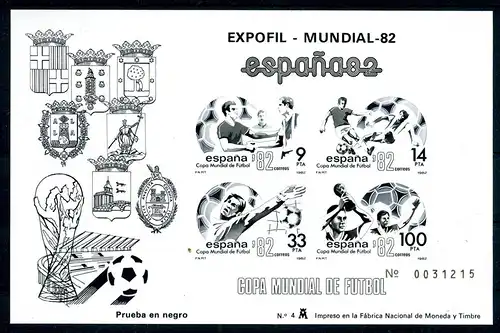 Spanien Schwarzdruck Block 25 postfrisch Fußball #GB683
