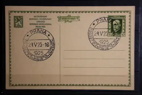 Tschechoslowakei Ganzsache, Druck grün, Olympischer Kongress 1925 #FZ416