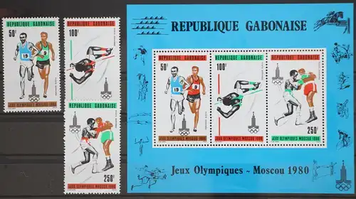 Gabun 733-735 und Block 39 postfrisch Olympia 1980 Moskau #GD508