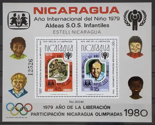 Nicaragua Block 110 A postfrisch Olympia 1980 Lake Placid / Moskau #GD496