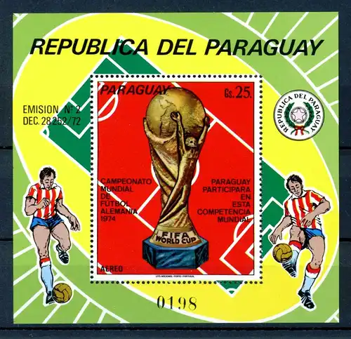 Paraguay Block 206 postfrisch Fußball WM 1974 #GB644