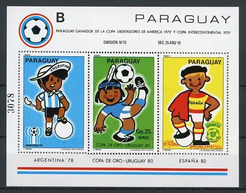 Paraguay Block 358 postfrisch Fußball WM 1978 #GB638