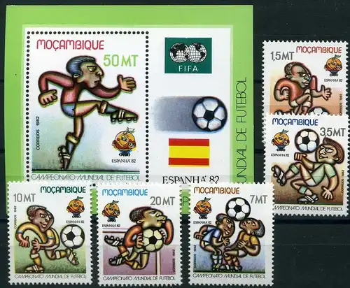 Mosambik 884-889, Block 13 postfrisch Fußball WM 1982 #GB660
