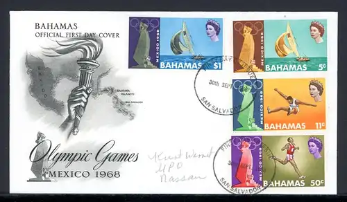 Bahamas 281-284 Olympia 1968 Mexiko Ersttagesbrief/FDC #2A064