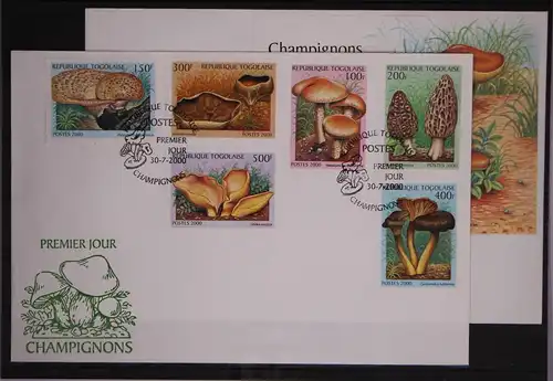 Togo 3050-3055 und Block 454 gestempelt als FDC / Pilze #GC187